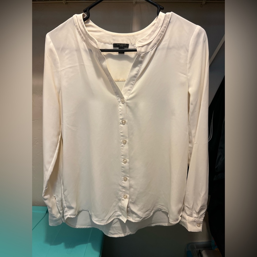 Ann Taylor Cream Button-Down Shirt